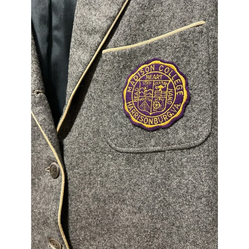 Madison College Gray Wool Collegiate Blazer S Regular Fit Patch Piped Trim